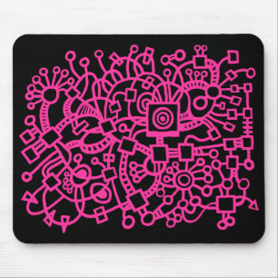 Abstract Structure - Hot Pink on Black Mouse Mat