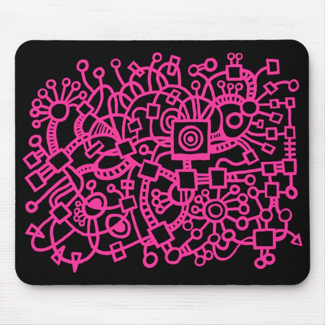 Abstract Structure - Hot Pink on Black Mouse Mat (Front)