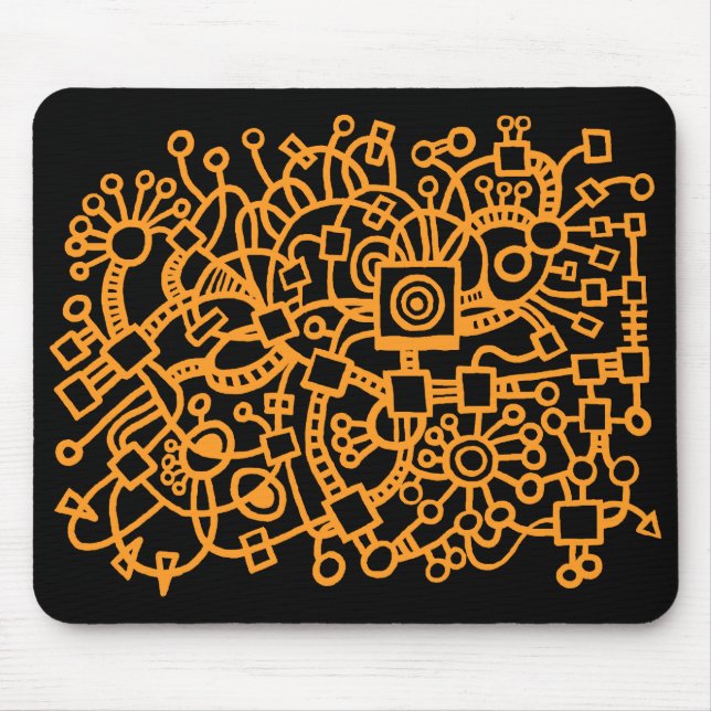 Abstract Structure - Light Orange on Black Mouse Mat (Front)