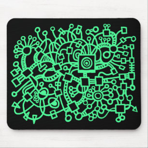 Abstract Structure - Mint Green on Black Mouse Mat