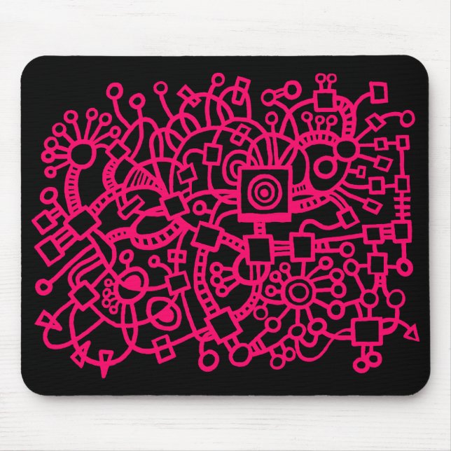 Abstract Structure - Neon Red on Black Mouse Mat (Front)