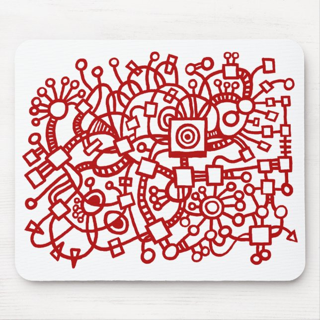 Abstract Structure - Ruby Red on White Mouse Mat (Front)
