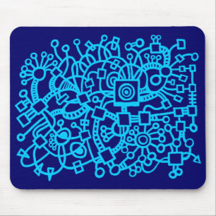 Abstract Structure - Sky Blue on Deep Navy Mouse Mat
