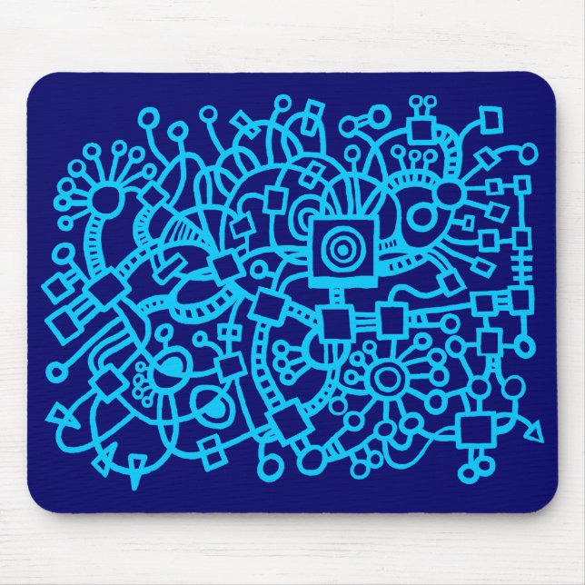 Abstract Structure - Sky Blue on Deep Navy Mouse Mat (Front)