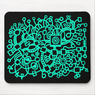 Abstract Structure - Turquoise on Black Mouse Mat