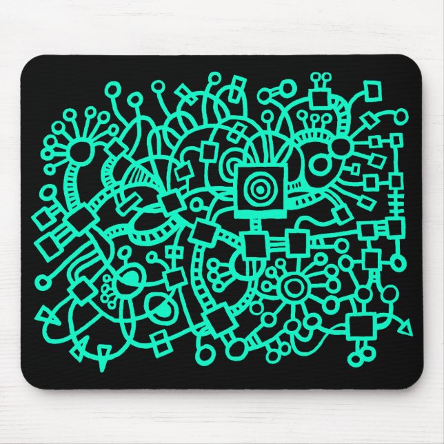 Abstract Structure - Turquoise on Black Mouse Mat (Front)
