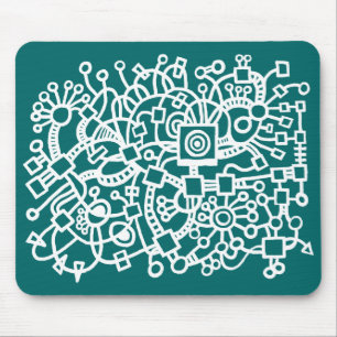 Abstract Structure - White on Moss Green Mouse Mat