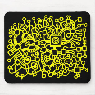 Abstract Structure - Yellow on Black Mouse Mat