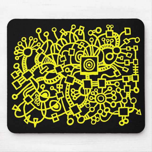Abstract Structure - Yellow on Black Mouse Mat (Front)