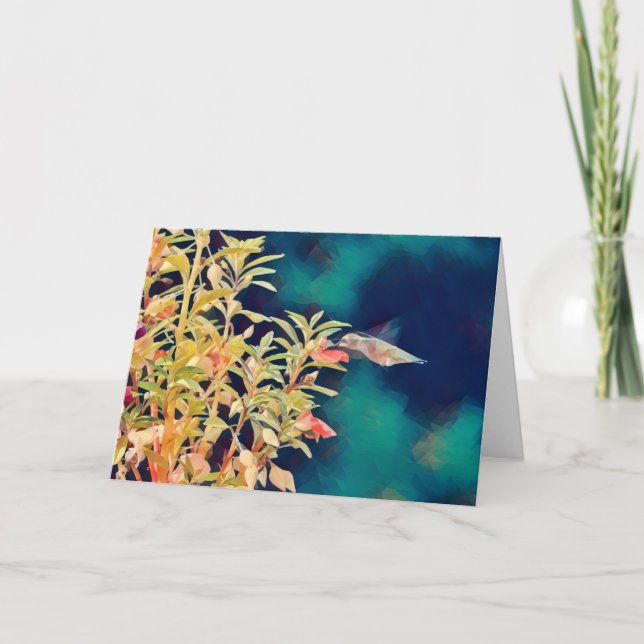Abstract Style Hummingbird Flowers Art Card (Front)