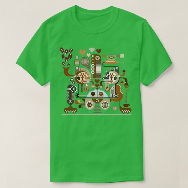 Abstract Stylised Coffee Making Process Scheme T-Shirt (Design Front)