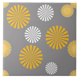 Abstract, stylised dandelions, grey, yellow, white tile