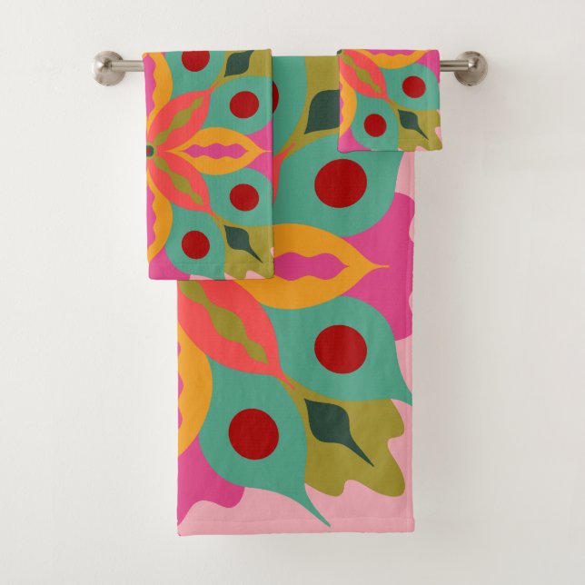 Abstract Stylised Layered Flower Large Scale Bath Towel Set (Insitu)