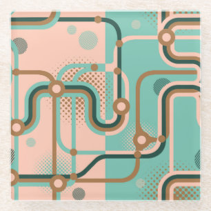 Abstract subway map, dual patterns. glass coaster