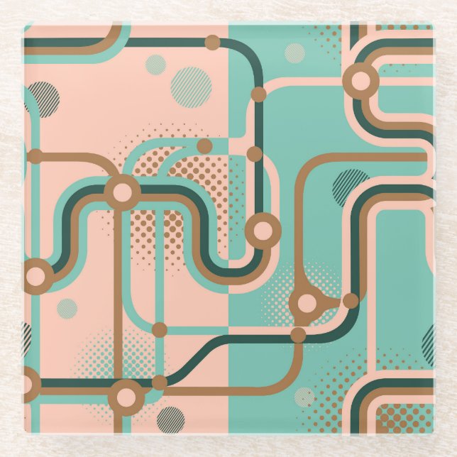 Abstract subway map, dual patterns. glass coaster (Front)