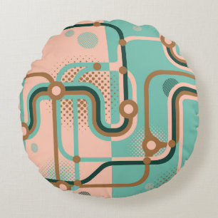 Abstract subway map, dual patterns. round cushion
