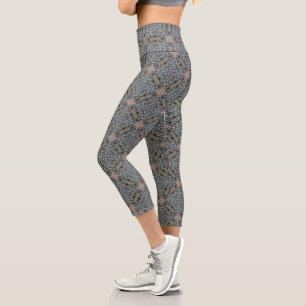 Abstract Succulent Garden Rosette Trellis Pattern Capri Leggings