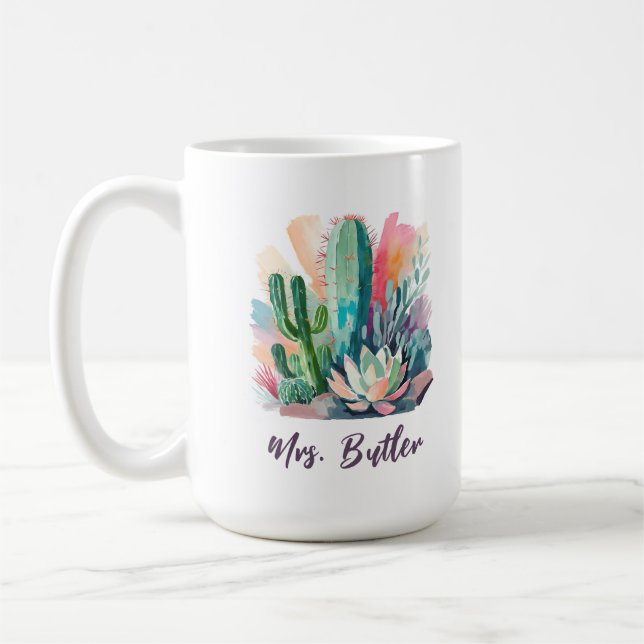 Abstract Succulents Personalised Name Monogram Coffee Mug (Left)