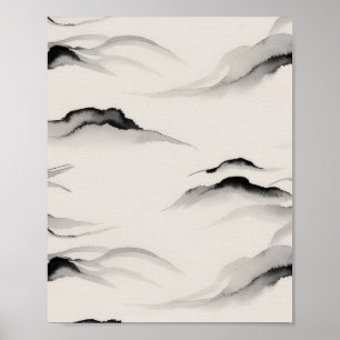 Abstract Sumi Ink Wash Zen Rice Paper Minimalist Poster