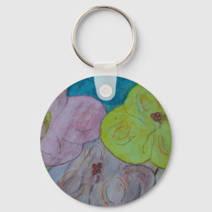 Abstract Summer Floral Button Key Ring