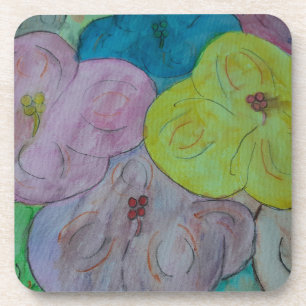 Abstract Summer Floral Hard Plastic Coaster