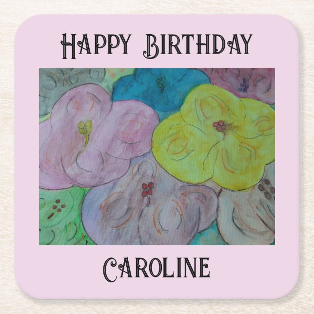 Abstract Summer Floral Personalised Paper Coaster (Front)