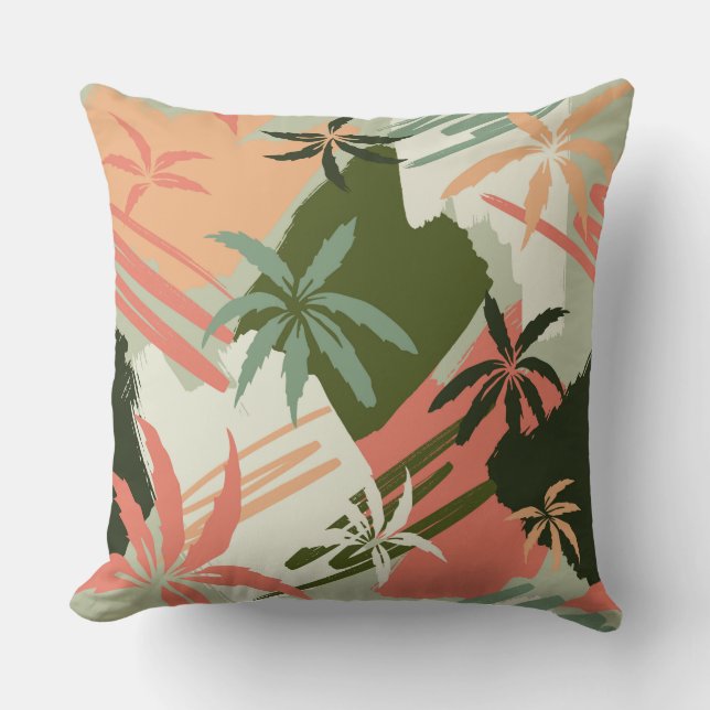 Abstract Summer Palm Tree Pattern Cushion (Front)