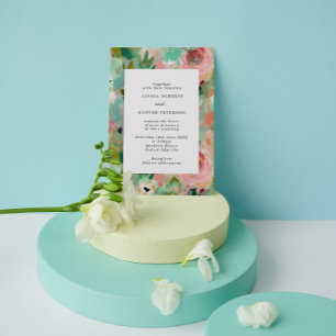 Abstract Summer Pink &  Green Floral Wedding  Invitation