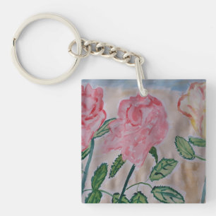 Abstract Summer Roses Acrylic Key Ring