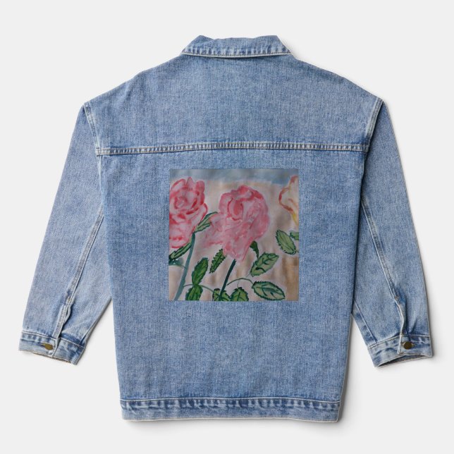 Abstract Summer Roses Denim Jacket (Back)
