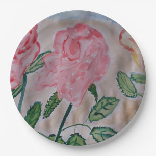 Abstract Summer Roses Paper Plates