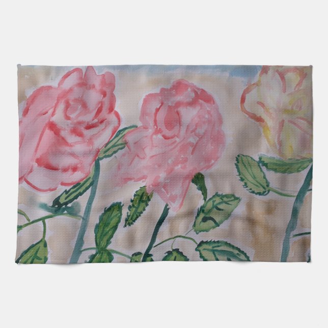 Abstract Summer Roses Tea Towel (Horizontal)