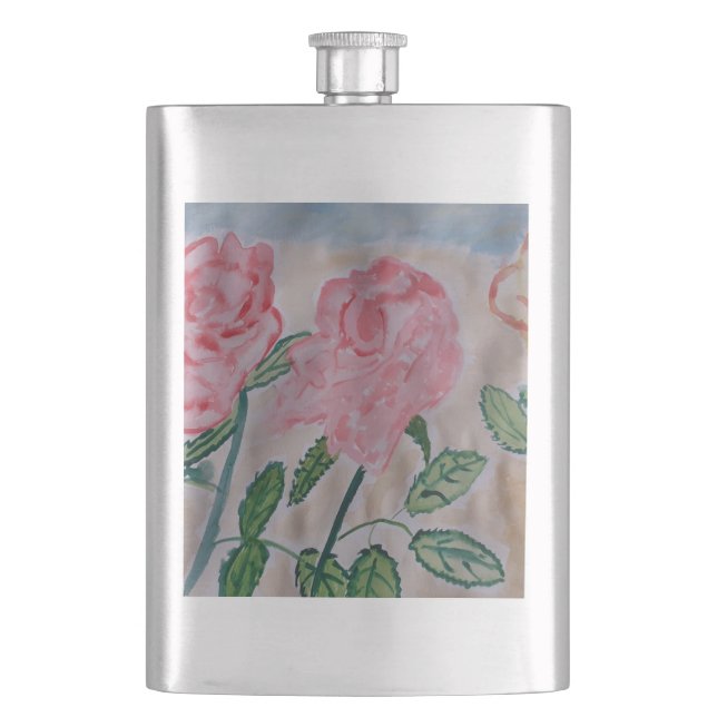 Abstract Summer Roses Vinyl Classic Hip Flask (Front)
