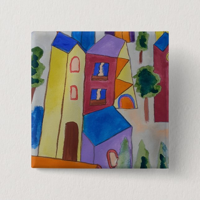 Abstract Summer Village  15 Cm Square Badge (Front)