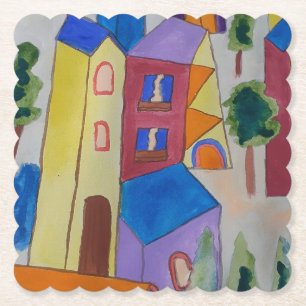 Abstract Summer Village Paper Coaster