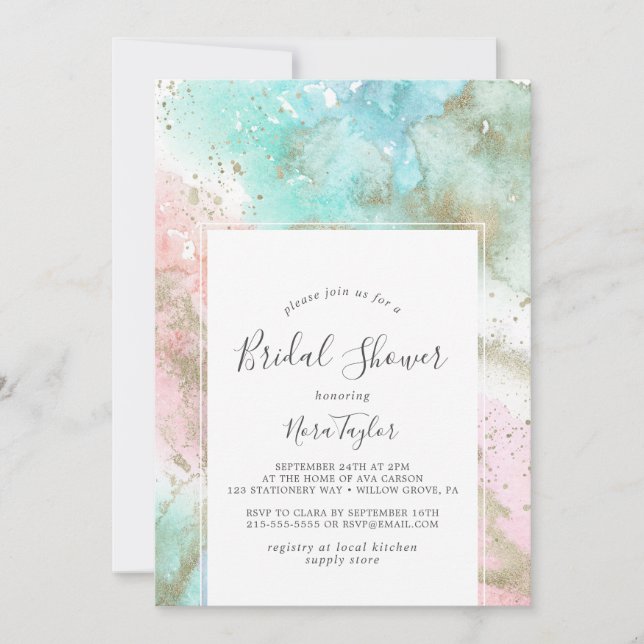 Abstract Summer Watercolor Bridal Shower Invitation (Front)