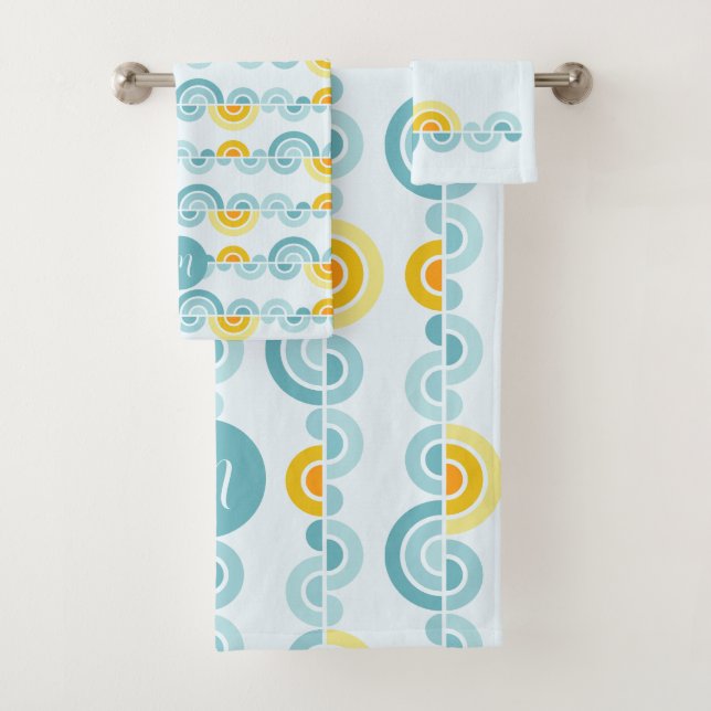 Abstract sun and clouds curved shapes bath towel set (Insitu)