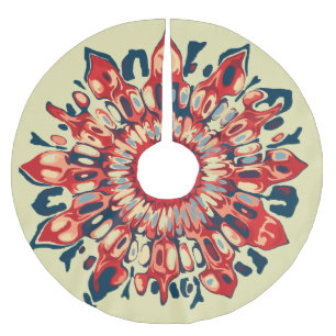 Abstract SUN FLOWER - red blue + your backgr. Brushed Polyester Tree Skirt