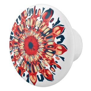Abstract SUN FLOWER - red blue + your backgr. Ceramic Knob