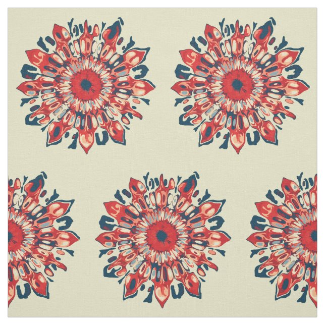 Abstract SUN FLOWER - red blue + your backgr. Fabric (Swatch)