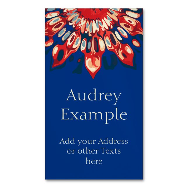 Abstract SUN FLOWER - red blue + your backgr. Magnetic Business Card (Front Vertical)
