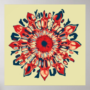 Abstract SUN FLOWER - red blue + your backgr. Poster