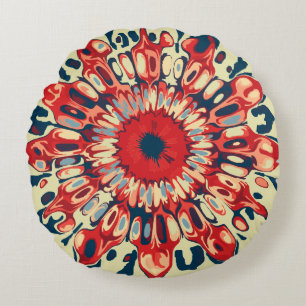 Abstract SUN FLOWER - red blue + your backgr. Round Cushion
