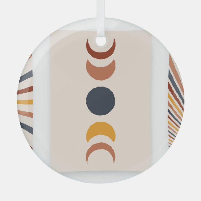 Abstract Sun Moon Boho Posters Glass Tree Decoration (Front)