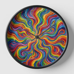 Abstract Sun Ray Rainbow Burst Art Clocks