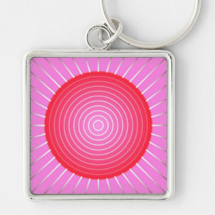 Abstract sunburst in coral, pink and silver key ring