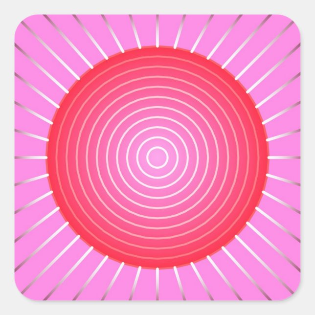 Abstract sunburst in coral, pink and silver square sticker (Front)