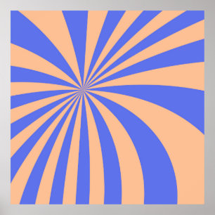 Abstract sunburst pattern background. blue and ora poster