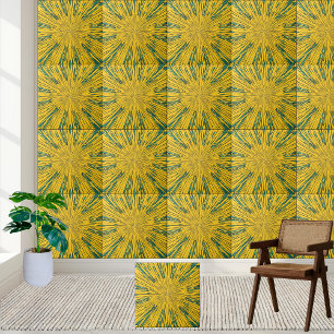 Abstract Sunburst Yellow and Green Ceramic Tile