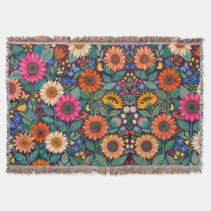 Abstract Sunflower Butterflies Folk Blankets